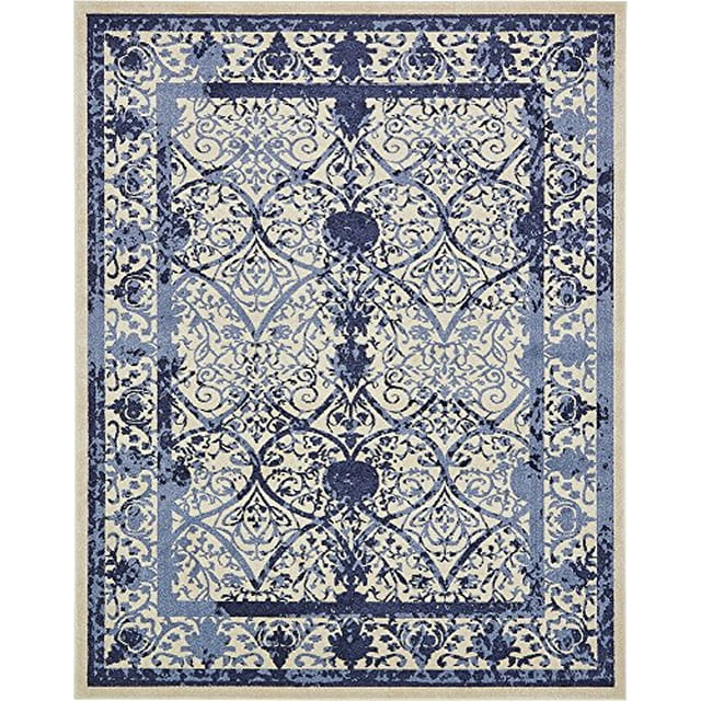 Unique Loom La Jolla Collection Tone Traditional Area Rug, 8 x 10 Feet, Blue/Ivory