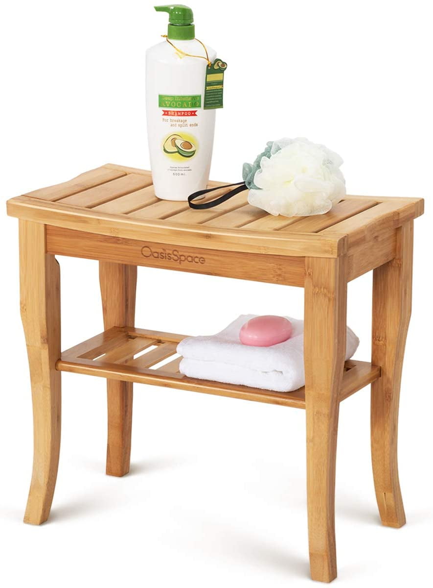 OasisSpace Bamboo Shower Bench, 19" Waterproof Shower Chair with