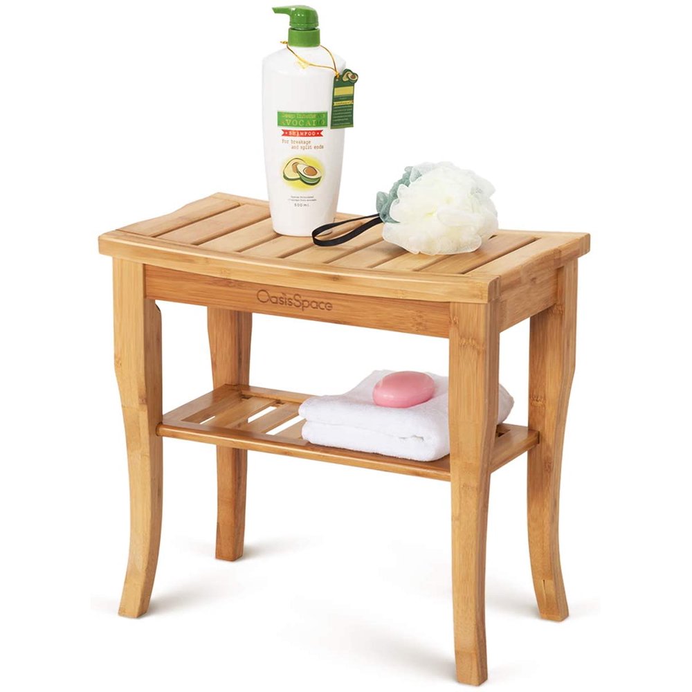 OasisSpace Bamboo Shower Bench, 19" Waterproof Shower Chair with