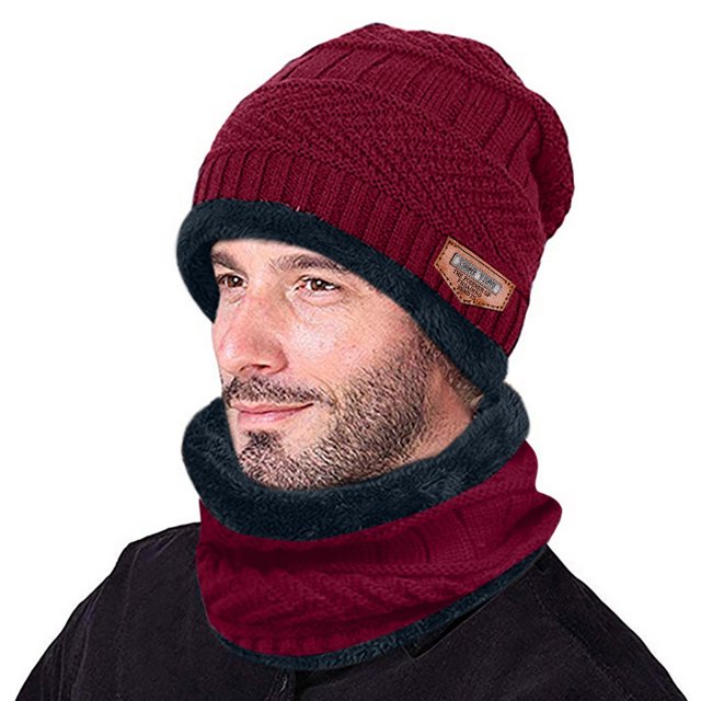 Conjunto de gorro y bufanda de punto cálido para invierno, gorro grueso y resistente al viento, mezcla de lana de 2 piezas, para hombre, para exteriores, ropa para clima frío, viajes