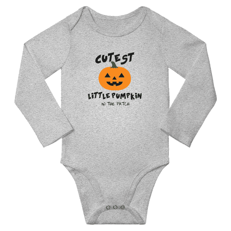 

Little Pumpkin In The Patch Halloween Funny Baby Long Sleeve Clothing Bodysuits Boy Girl Unisex (Gray 6M)