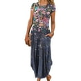 thumbnail image 1 of Daeful Robe Longue pour Femmes Col Rond Maxi Robes Fête Imprimé Floral Bohème Été Plage Robe Gris Vert S, 1 of 5