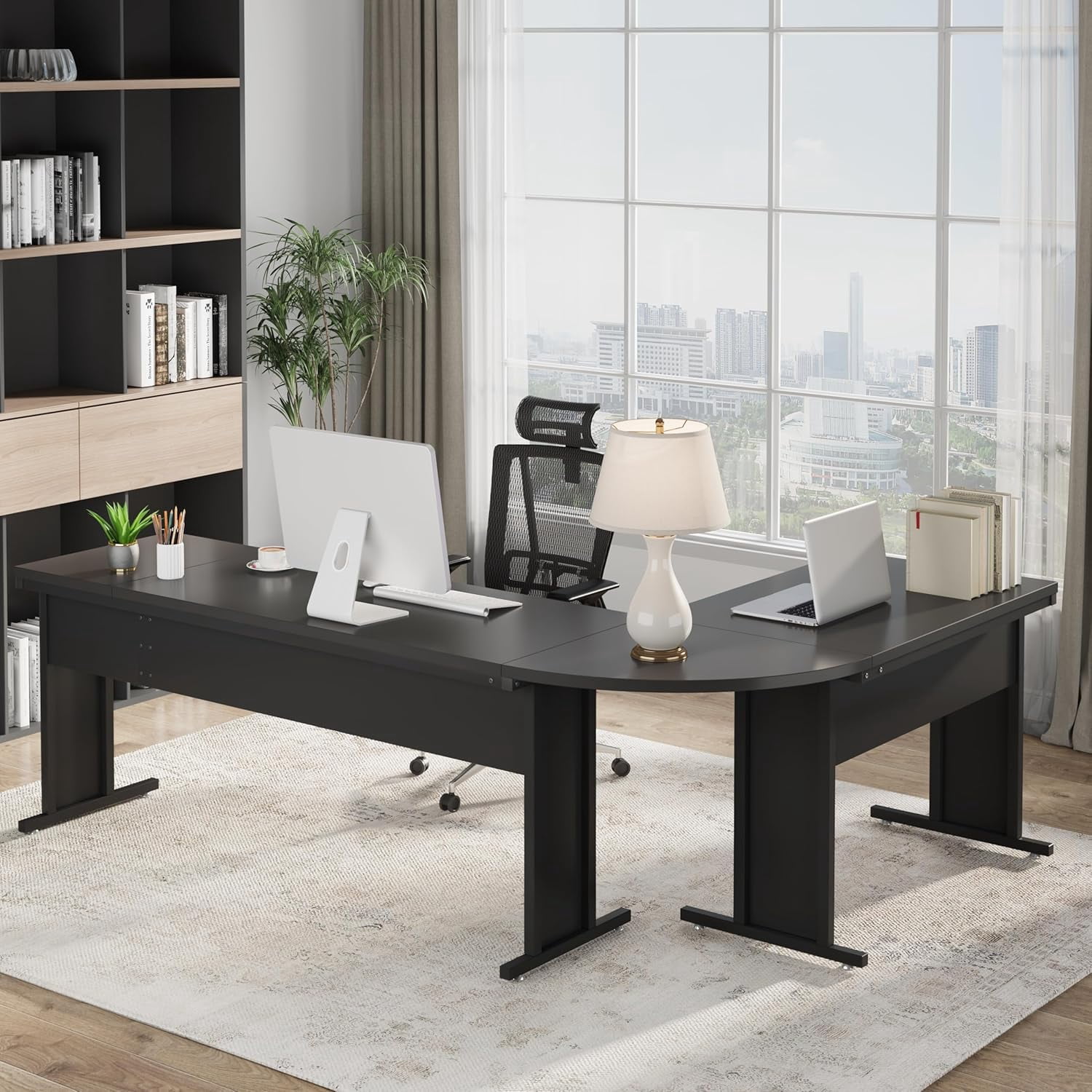 Tribesigns 83-Inch Large L Shaped Desk, Modern Reversible Executive Office Desk for Home Office (Black)