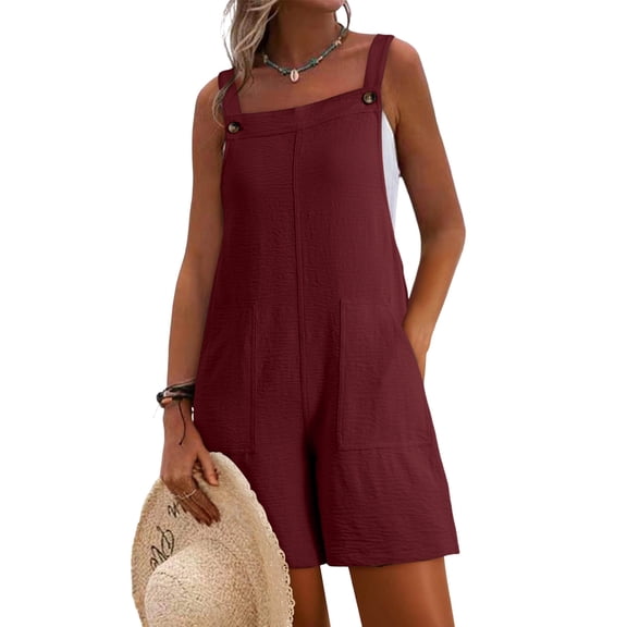 BUIGTTKLOP Women's Casual Rompers Loose Overalls 1 Piece Sleeveless Wide Leg Short Pant Jumpsuits with Pockets