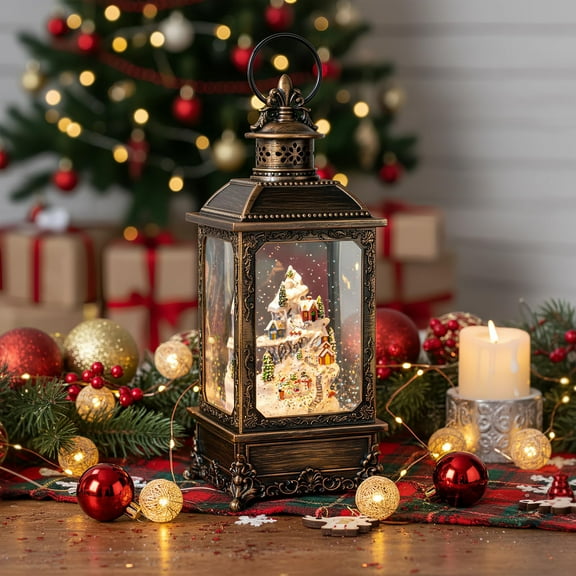 Musical Christmas Village Snow Globe - Snowman Family, Timer, USB/Battery Lighted Gift