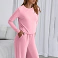 thumbnail image 6 of HUJlwoi 2 PC Workout Sets for Women Long Sleeve Top with Wide Leg Pants Set Casual Comfy Gym Tennis Athletic Matching Sets, 6 of 7