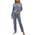 thumbnail image 1 of Conjunto de pijamas para mujer, cuello en V, cuello vuelto, color puro, cordón, pijama de un solo pecho, pijama azul XXL, 1 of 7