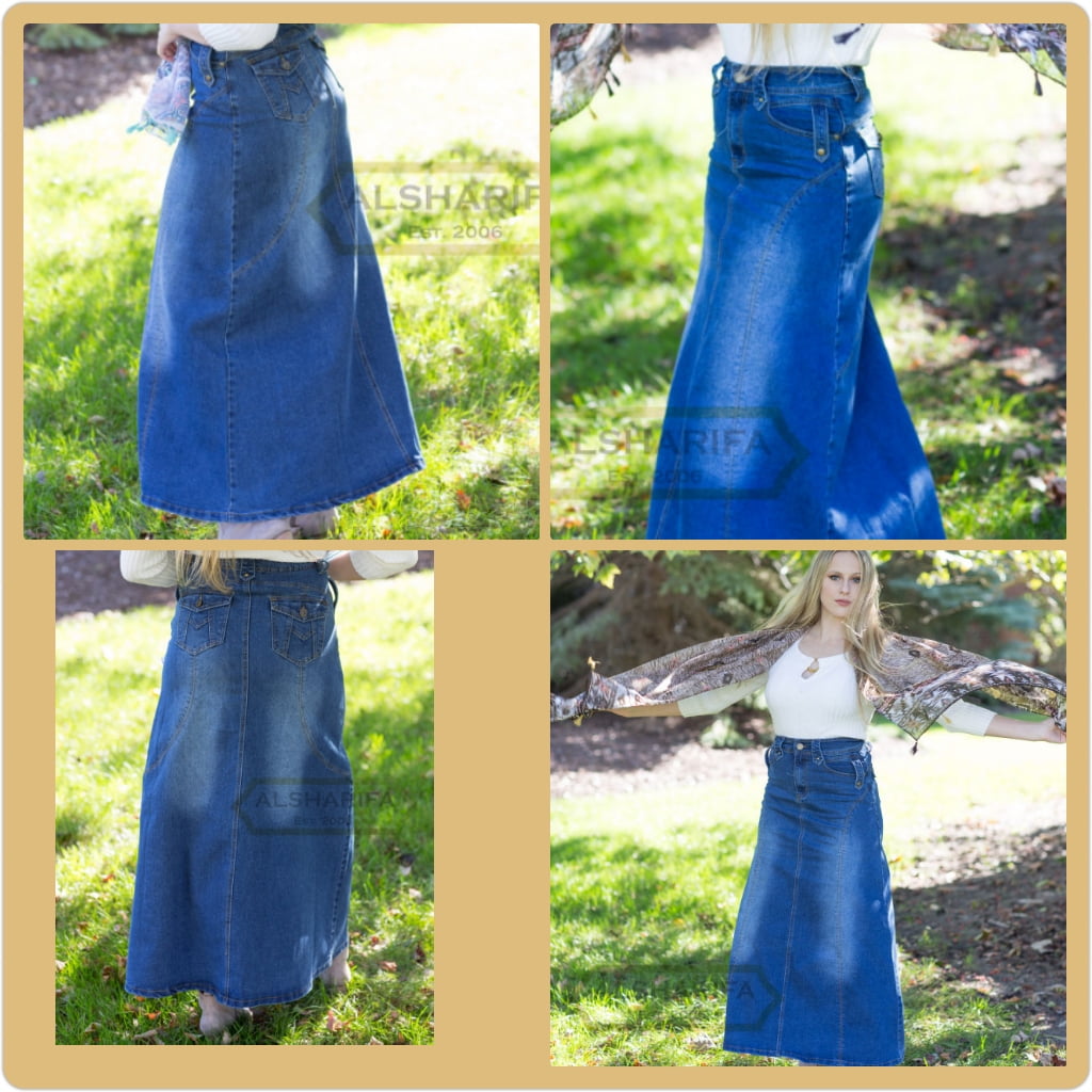 walmart long denim skirts