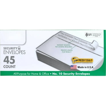#10 Envelopes, Letter Size, 4-1/8" x 9-1/2", Security Printed Liner for Privacy, Fold-Over Self-Adhesive Closure, No Window, White, Multipurpose, Suitable for Home and Office Mailing, 45 Count