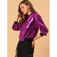 thumbnail image 2 of Chaqueta De Bombardero De Lentejuelas Con Cremallera Y Manga Larga Recortada Con Purpurina Para Mujer Fucsia M, 2 of 6