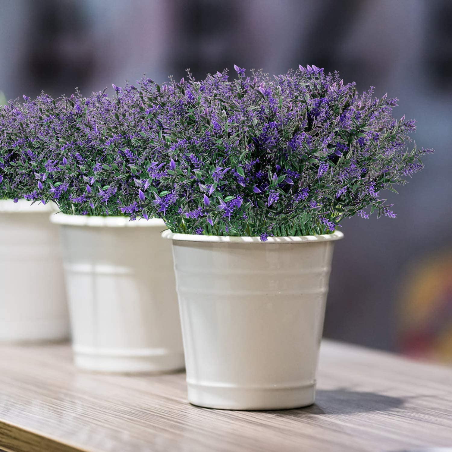 ZOELNIC Artificial Lavender Outdoor Plants 24Pcs UV Resistant Fake Flowers Purple Faux Lavender Plastic Greenery Stems Decor for Home Garden Front Porch Planters Decoration