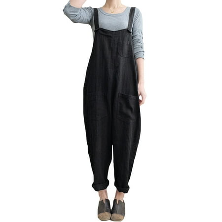 - Womens Linen Jumpsuits Overalls With Pockets Vintage Harem Pants