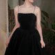 thumbnail image 3 of Vestido largo de terciopelo negro para mujer, traje Midi elegante para fiesta de graduación, cumpleaños y graduación, primavera 2024, 3 of 5