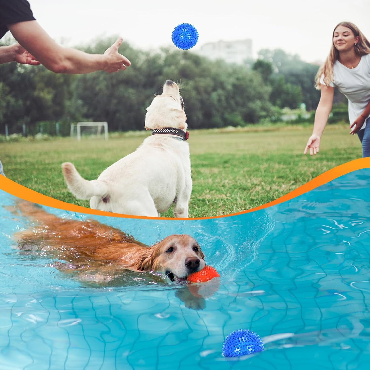 6 Pack 2.5” Squeaky Dog Toy Balls, Floating Dogs Pool Balls, Spiky Dog Balls, Durable Interactive Fetch Toys for Puppy, Dog Chew Toys for Teething (2.5", Small Dog)