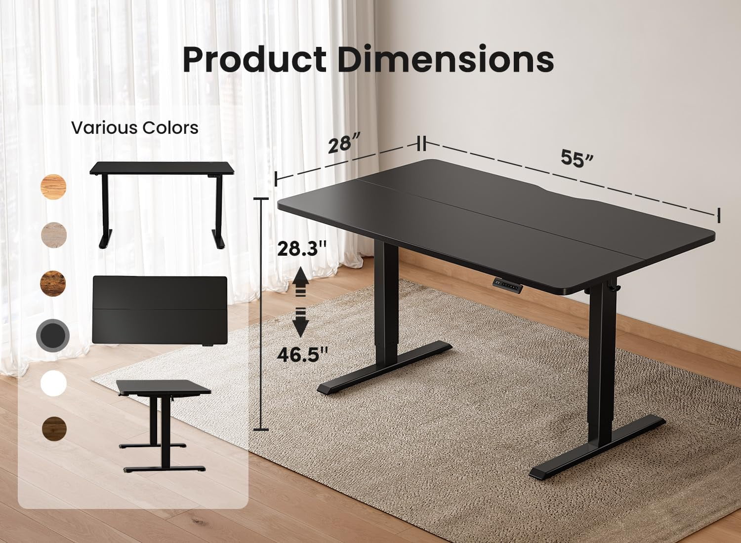 DESINO Computer Desk with Drawers, 55 Inch Study Writing Table, Modern Simple Style PC Desk for Bedroom, Gaming, Black