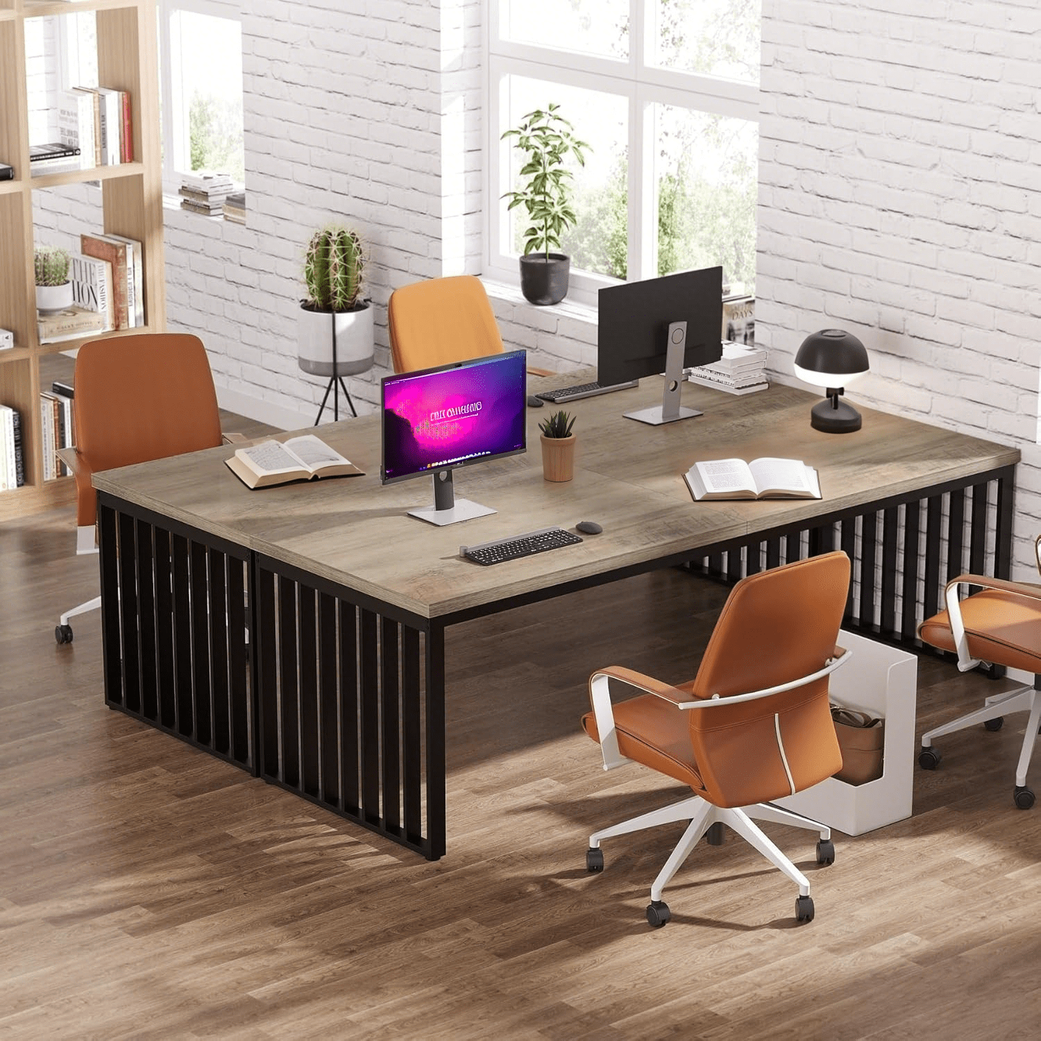 Tribesigns 78.74" Extra Long Computer Desk 2 Person Desk, Double Long Desk with Heavy Duty Metal Frame for Home Office, Gray & Black