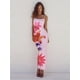 thumbnail image 1 of Vestido ajustado con estampado Floral para mujer, maxivestido elegante de cintura alta con espalda descubierta y tirantes finos, ropa de calle para vacaciones de verano y fiesta, 1 of 5