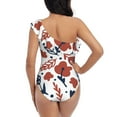 thumbnail image 5 of Pofeuu Red Blue Leaves Print Women's One Piece Swimsuits One Shoulder Swimwear Asymmetric Ruffle Monokinis Bathing Suits-X-Large, 5 of 6