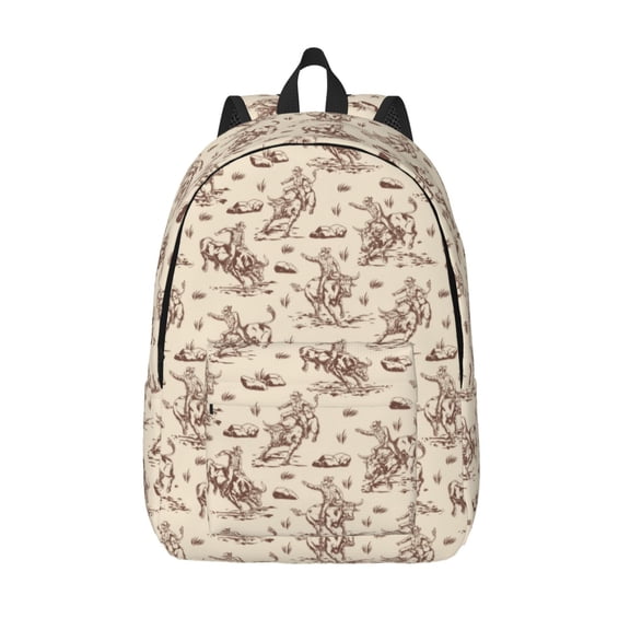 Picia Cowboy Sitting On Cow Back Printed Canvas Daypack - Stylish and Durable Vintage Compact Backpack - Class, Work, Travel, or Laptop Bookbag,Organized Compartments-Small