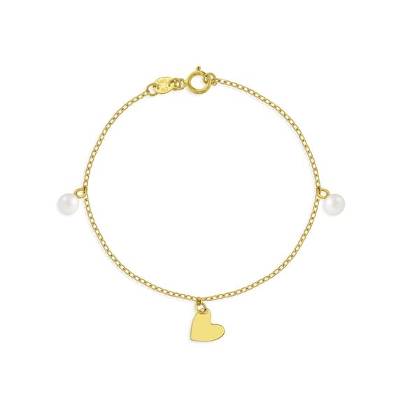 14k Gold 5.5" Freshwater Pearl & Heart Dangle Baby / Toddler / Kids Bracelet