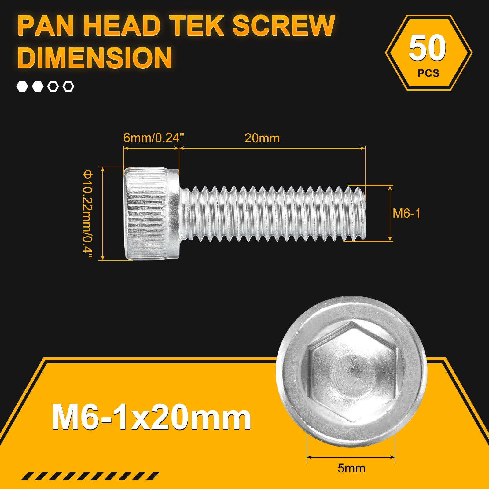 M6-1x20 Socket Head Cap Screws Bolts - 50Pack - Good for Road Bicycle - 304 Stainless Steel - Silver