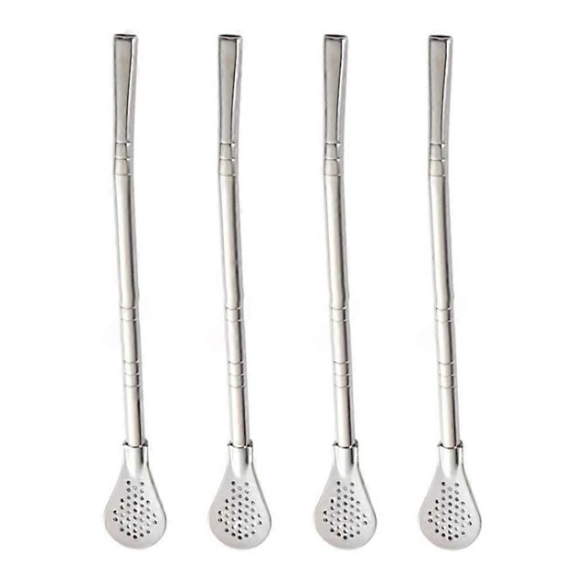 4 Pcs Premium Spoons Mate Straw, Drinking Stirring Spoon Head Filter Straws with 2 Cleaning Brushes