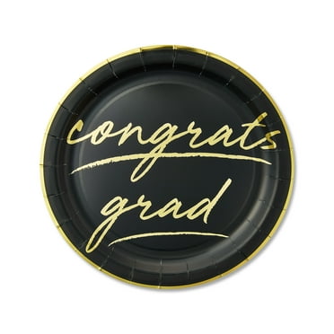 Graduation Congrats Grad Gold Foil Paper Dinner Plates, 9 in, 8 Count, by Way To Celebrate