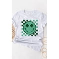 thumbnail image 2 of Checkered Clover Smiley St Patricks Graphic Tee T-Shirt, 2 of 8