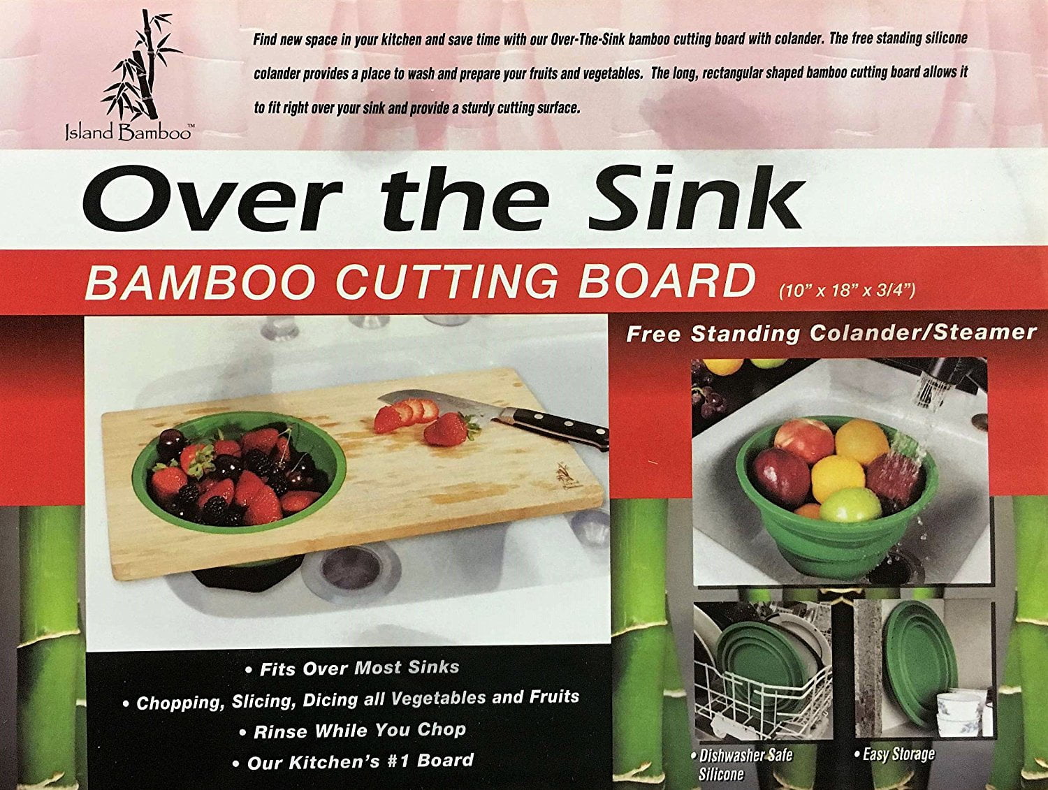 Over The Sink 18 Inch Bamboo Cutting Board With Colander Fits Over The Sink 18 Inch Bamboo Cutting Board With Colander Fits Most Sinks Removable And Collapsible Strainer Steamer Made Earth Friendly