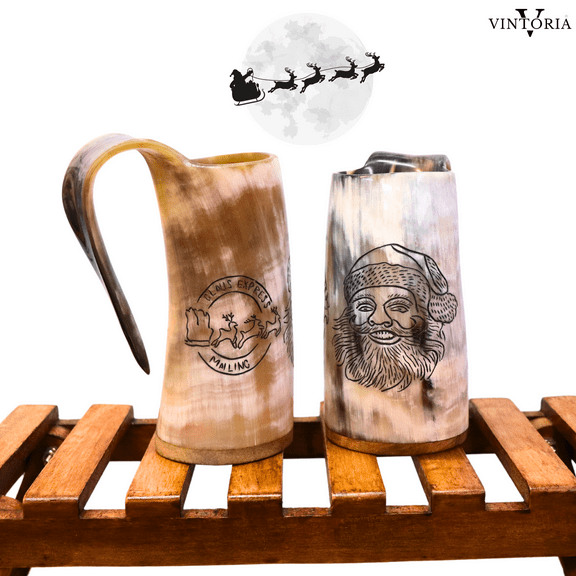 Santa Claus Christmas Engraved Drinking Horn Mug - Unique Holiday Gift