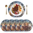 thumbnail image 5 of Ryvnso Highland Cattle Round Plate Mats Dining Table Placemat Set of 4 for Holiday Decoration, 5 of 7