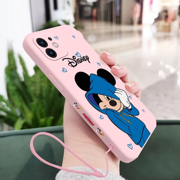Funda de teléfono de Mickey y Minnie para iPhone, carcasa suave de silicona con cordón para modelos 14, 13, 12, 11 Pro Max, Mini, X, XR, XS MAX, SE 2020, 8, 7 Plus Fivean unisex