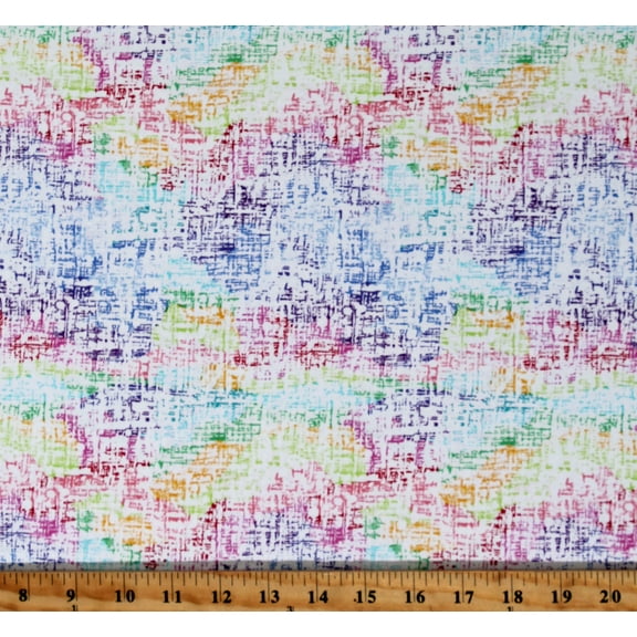 Cotton Rainbow Wonderland Colorful Multi-Color Textured Weave-Look on White Cotton Fabric Print by the Yard (A-326-L)