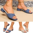 thumbnail image 4 of Xfvqtps Block Heel Sandals for Women Slide Low Heel Open Toe Breathable Non Slip Beach Summer Slide Sandals Blue, 4 of 9