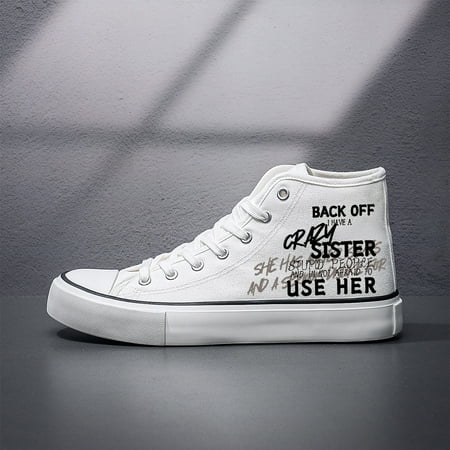 

Men s Preppy Style Canvas Mid-Top Sneakers - Lace-Up Rubber Sole Daily Casual Shoes with Cartoon Graffiti - Fabric Lined All-Season Round Toe Canvas Shoes for Men