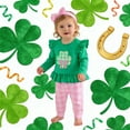 thumbnail image 2 of Girls Outfits St. Patrick'S Day Kids Long Sleeve Crew Neck Embroidered T Shirt Plaid Pants And Bandana 3 Piece Set Green 6 Months-12 Months, 2 of 4