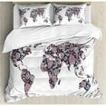 thumbnail image 3 of Floral World Map Twin Size Duvet Cover Set, Paisley Leaves Ornamental Eastern Style Old Fashioned Design, Decorative 2 Piece Bedding Set with 1 Pillow Sham, Plum Coral Turquoise, by Ambesonne, 3 of 3