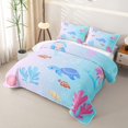 thumbnail image 3 of Erosebridal Cute Sea Turtle Quilt King, Cartoon Coral King Coverlet Set, Pink Blue, 3pcs, 3 of 7
