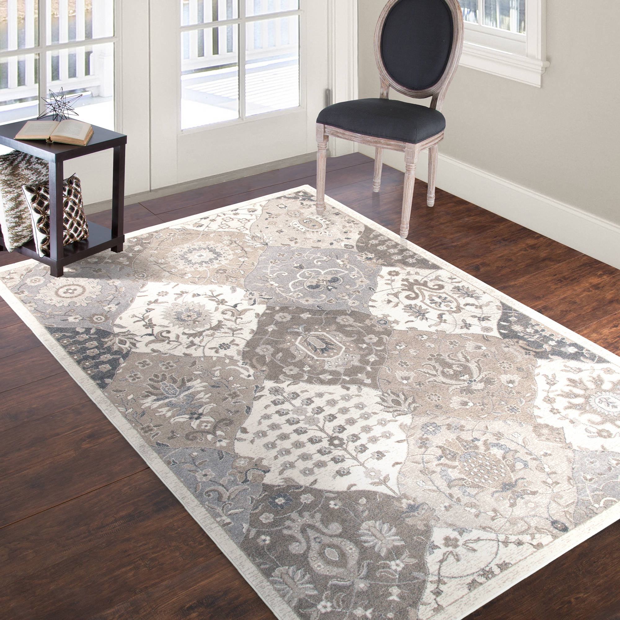 Somerset Home Vintage Round Patchwork Rug, Ivory Beige, 8' x 10'