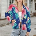 thumbnail image 3 of Jackets for Women Winter Coat Jackets Flannel Stand Collar Jacket(Tropical Hibiscus Floral Print,Size:S-4XL), 3 of 7