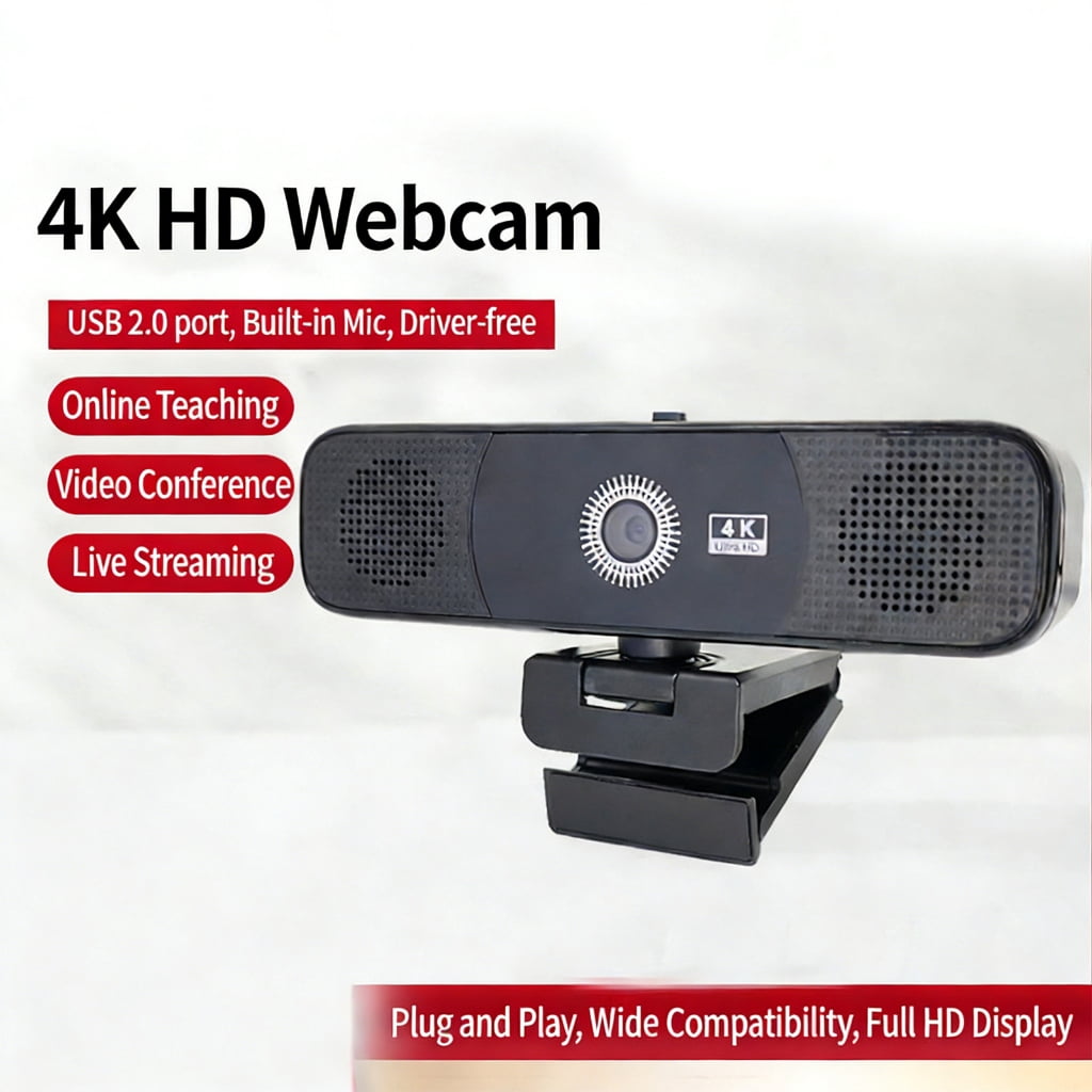 4K Webcam Computer Camera With Integrated Loudspeaker And Double Noise Reduction Mics Perfect For Remote Work