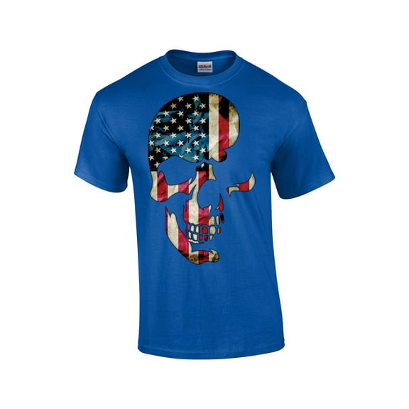 American Flag Skull Americana Skeleton Head Patriotic Patriot Cool Red White Blue USA -Royal-XXXL