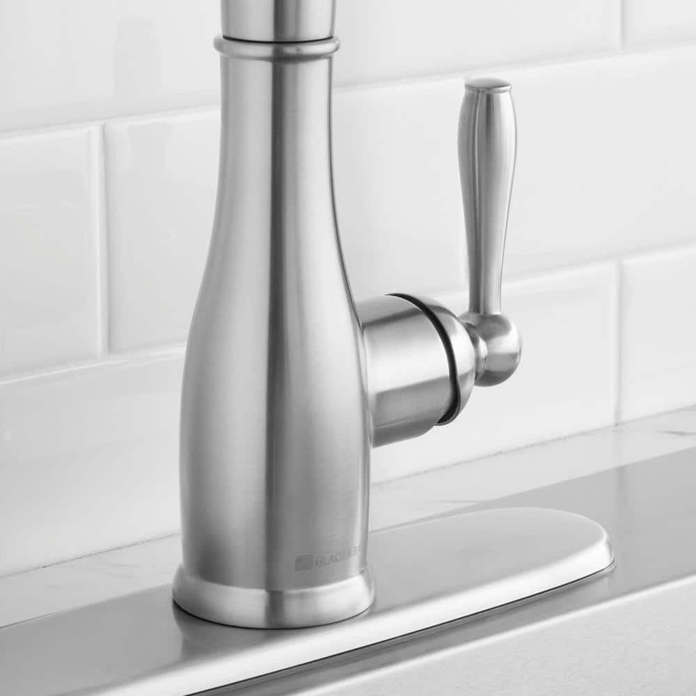 GLACIER BAY Mandouri Single Handle Spring Neck Pull Down Sprayer Kitchen Faucet with Soap Dispenser in Stainless Steel
