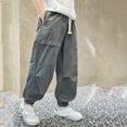 thumbnail image 6 of Tfken Toddler Child Boys Trousers Quick Dry Solid Color Full-Length Relaxed Cargo Drawstring Waist Soft Grey Pants Size 4-5 Years, 6 of 6