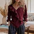 thumbnail image 6 of Women's Cotton Linen Shirts Ruffled Long Sleeve Business Work Shirt Elegant V-Neck Ruffle Collar Blouse, 6 of 6
