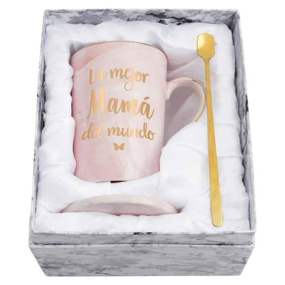 Gifts for Mother - La Mejor Mama Del Mundo Mugs, Mothers Day Gifts, Birthday Gifts, Christmas Gifts, Futtumy 14 fl oz Pink Marble Coffee Mugs Ceramic Mug Tea Cup