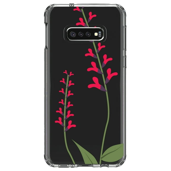 DistinctInk Clear Shockproof Hybrid Case for Samsung Galaxy S10e (5.8" Screen) - TPU Bumper Acrylic Back Tempered Glass Screen Protector - Wildflowers Hot Pink