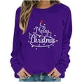 thumbnail image 4 of fheaev Christmas Sweatshirts for Women Round Neck Long Sleeve Glitter Patch Merry Christmas Letter Print Sweater Embroidered Xmas Holiday Party Pullover Tunic Top Blouse, 4 of 6