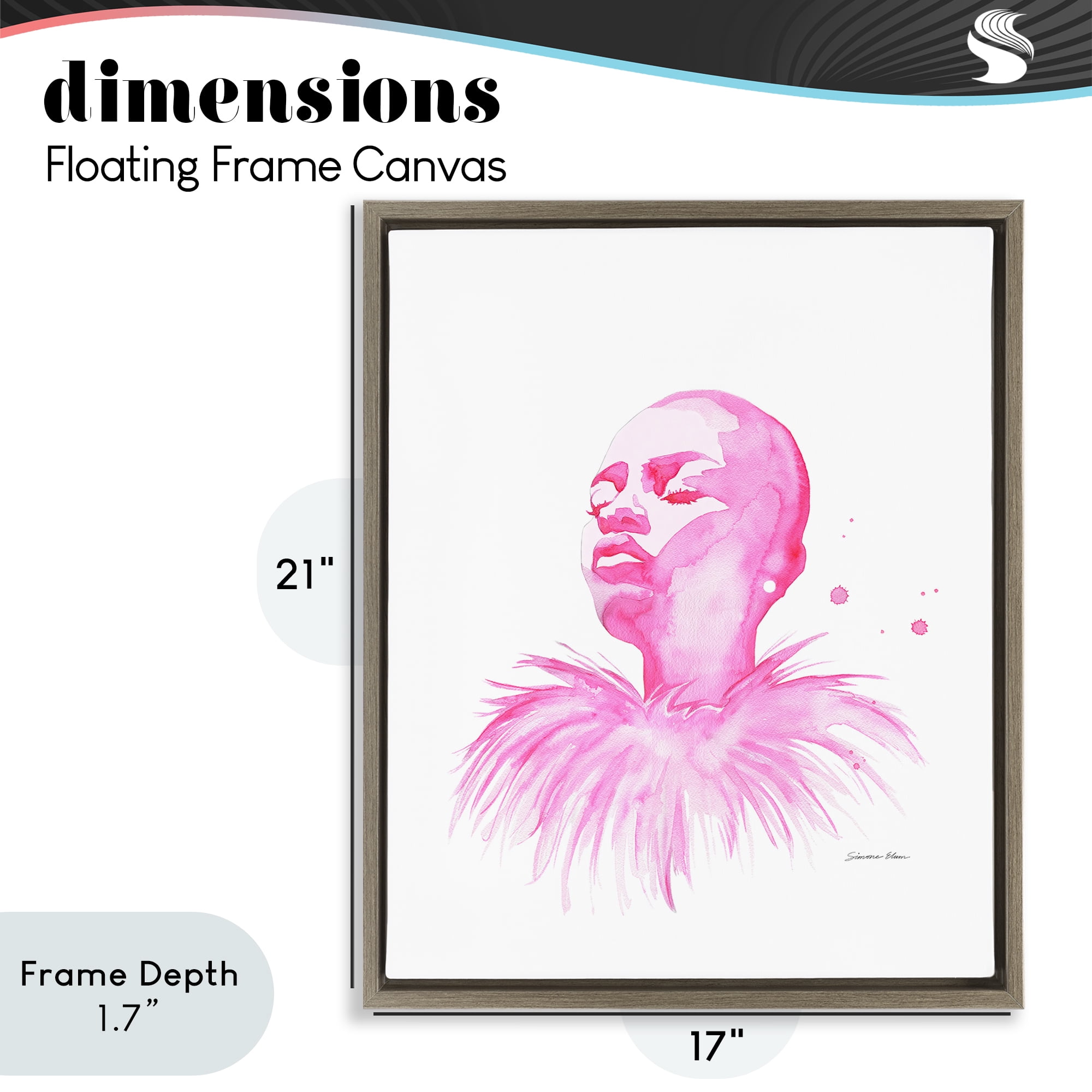 Stupell Industries In A Pink Mood Portrait Brown Framed Floater Canvas Wall Art, design by Simone Elum