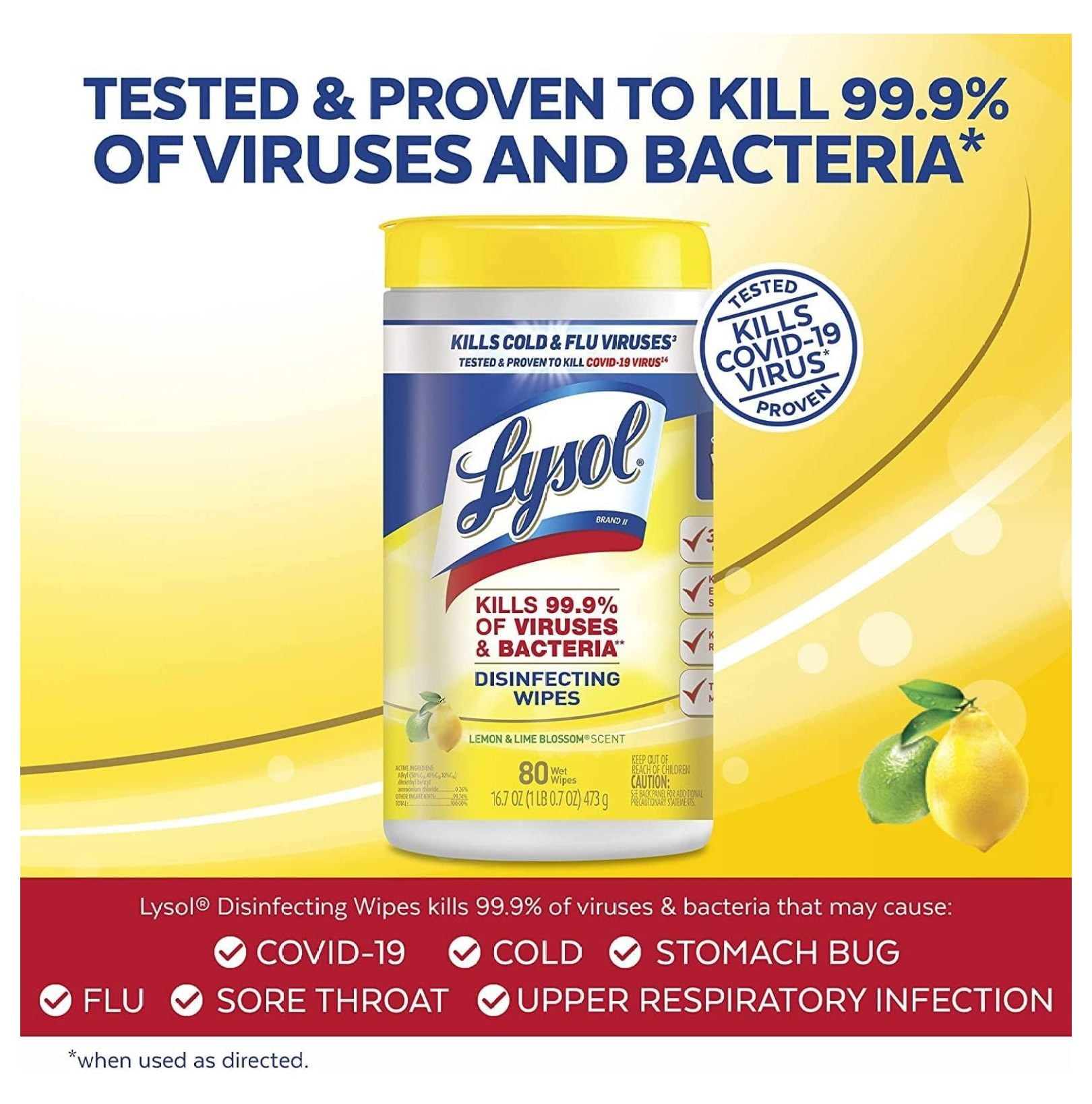 Disinfecting Wipes, Lemon and Lime Blossom, 80 Count (Pack of 6)